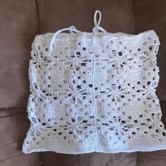 Hand crafted Crochet Skirt Coverup Mini Small Bohemian Floral design tie waist - Picture 4 of 5